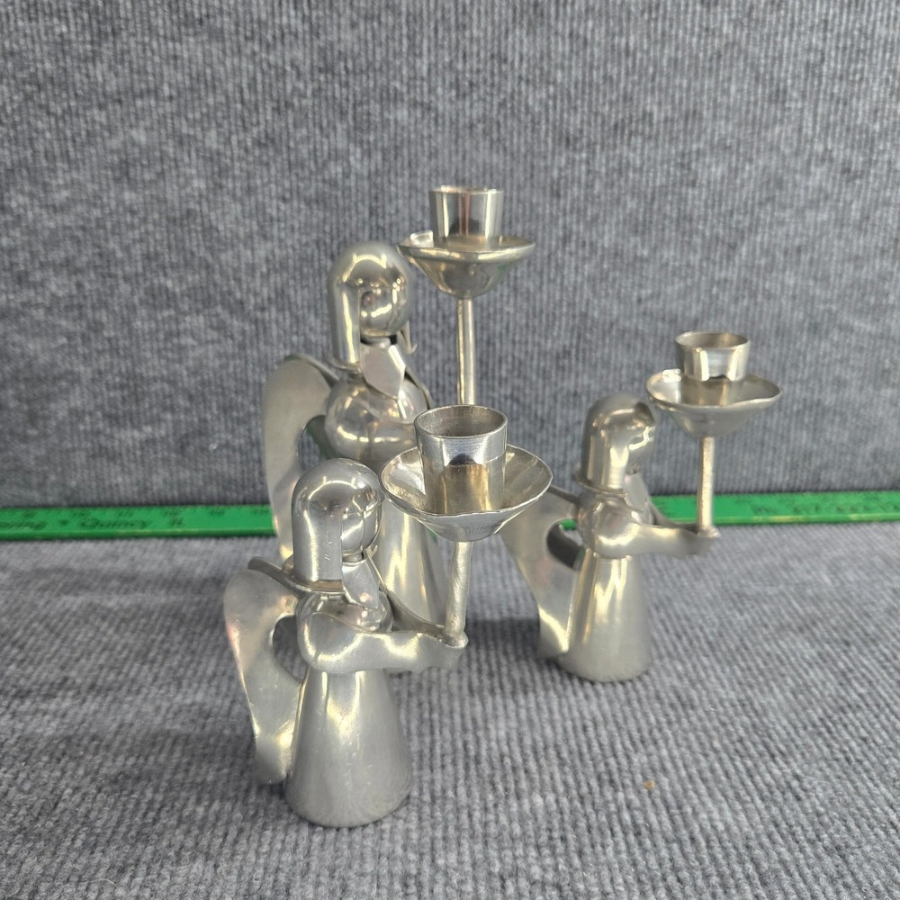 Wisna Handmade Pewter Angel Candlestick Holder Set 3